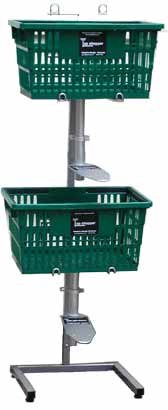 Photo of a tall stand holding two shopping baskets and the Mobility Mount