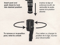 Simple directions stating "insert post and push down to lock into desired position" and "to remove or re-position post, twist to unlock